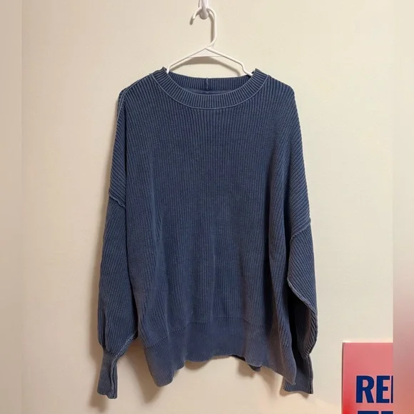 Aerie - Women’s Oversized Ribbed Crewneck Sweater in Deep Blue - Size Large - Picture 1 of 5